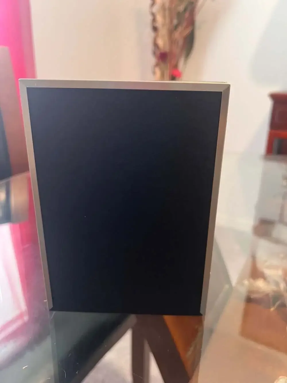 Double Hinged Brushed Metal and Black Faux Leather Picture Frame